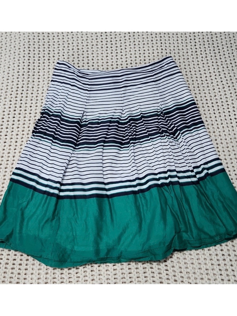Talbots Striped Navy & White Skirt with Teal Hem